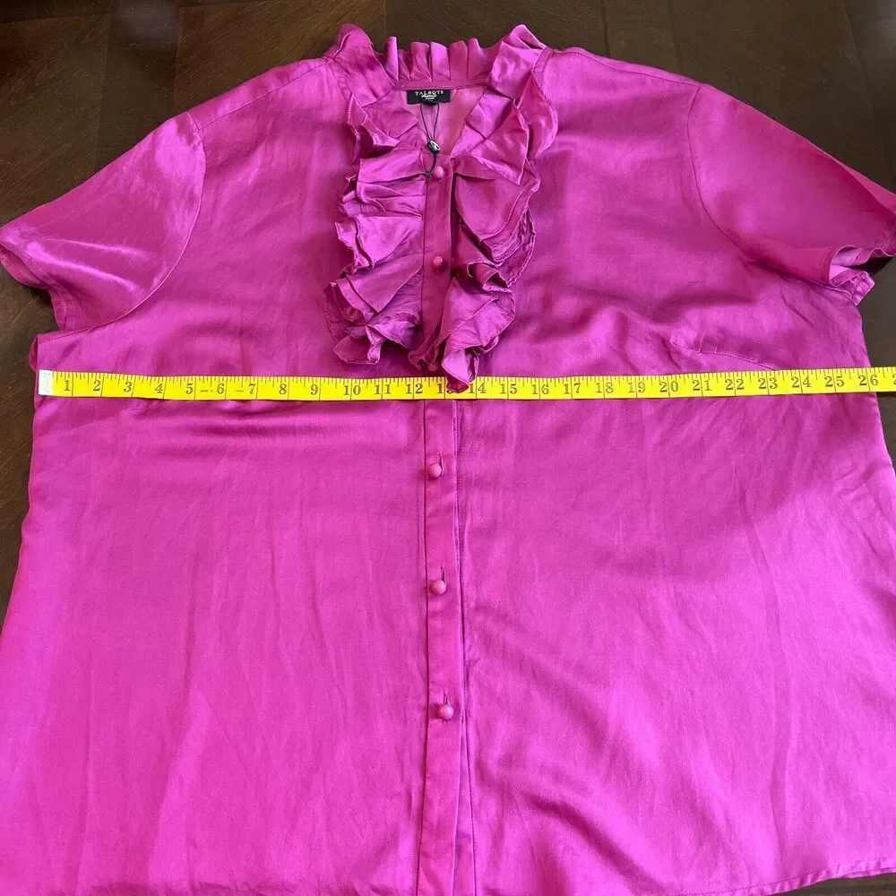 Talbots Women's Silk Cotton Blend Ruffle Neckline Blouse Magenta Size 20 NWOT - Picture 5 of 7